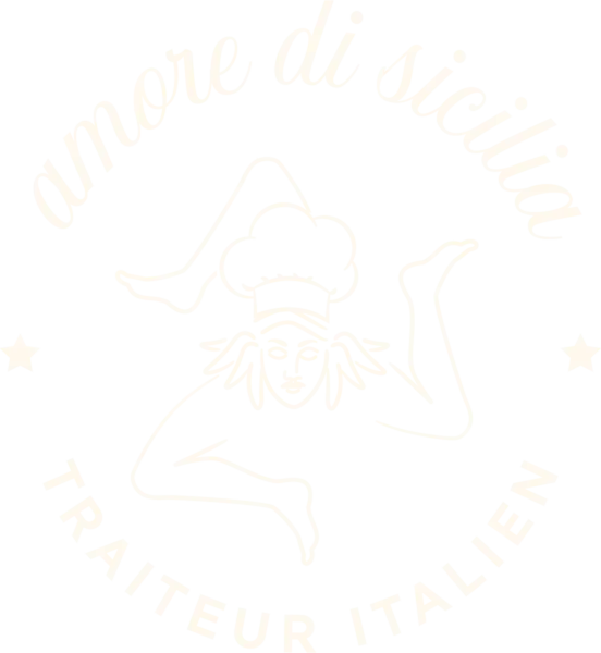 Logo Amore di Sicilia, traiteur italien : la Trinacria coiffée d'une toque